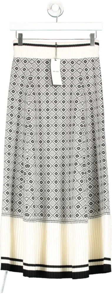 ME EM Cream Merino Jacquard A-line Skirt UK XS