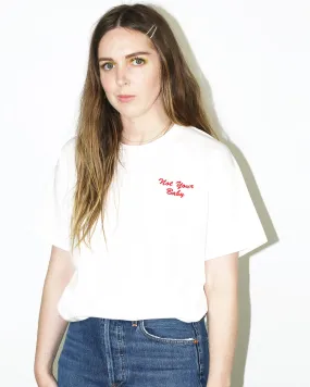 Not Your Baby Tee – Red on White Embroidery