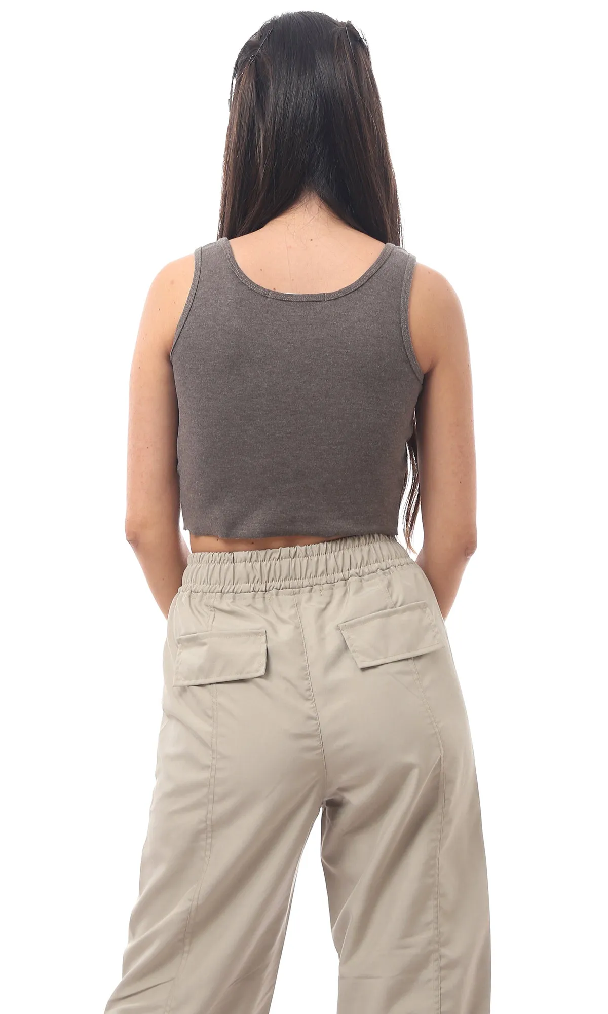 O166389 Heather Grey Slip On Cropped Top