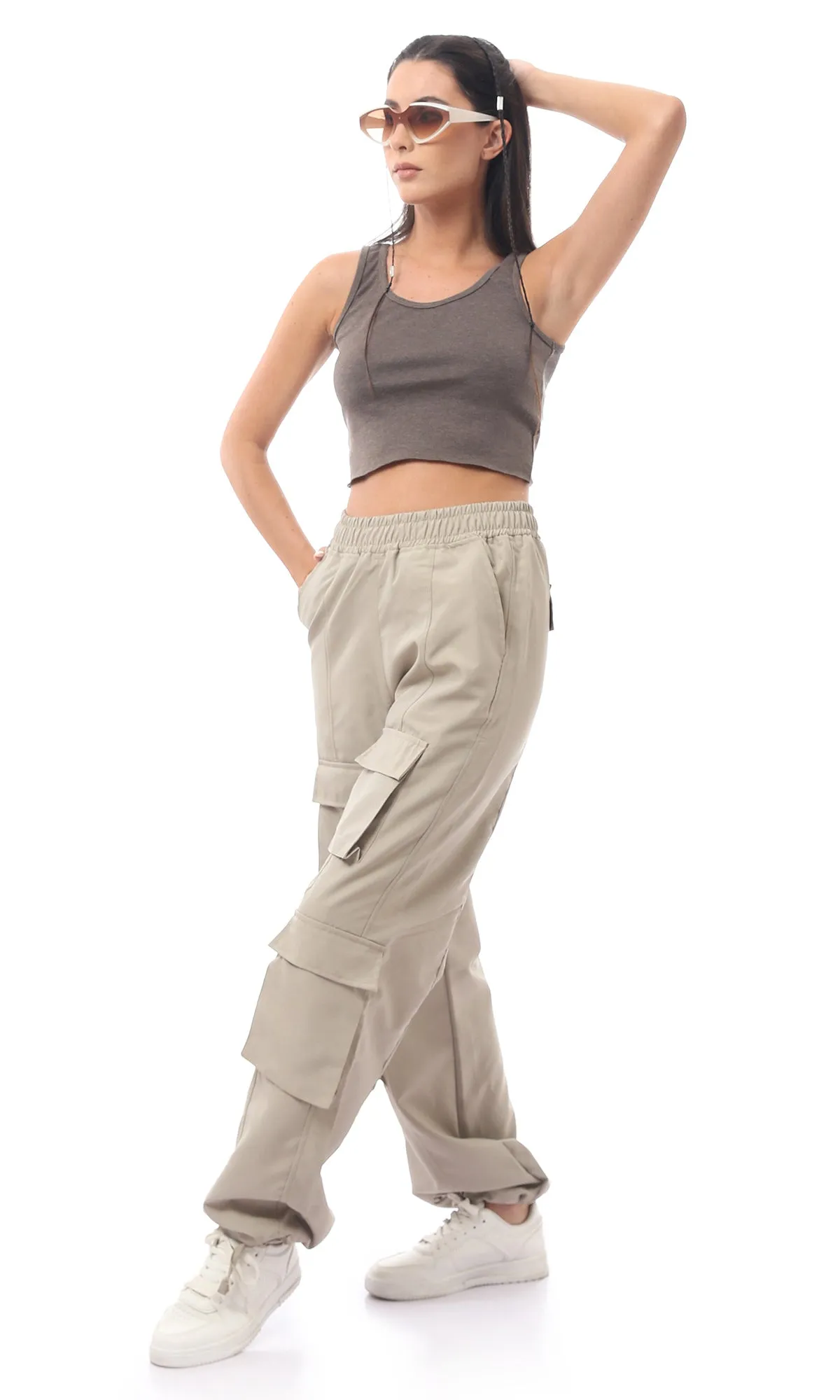 O166389 Heather Grey Slip On Cropped Top