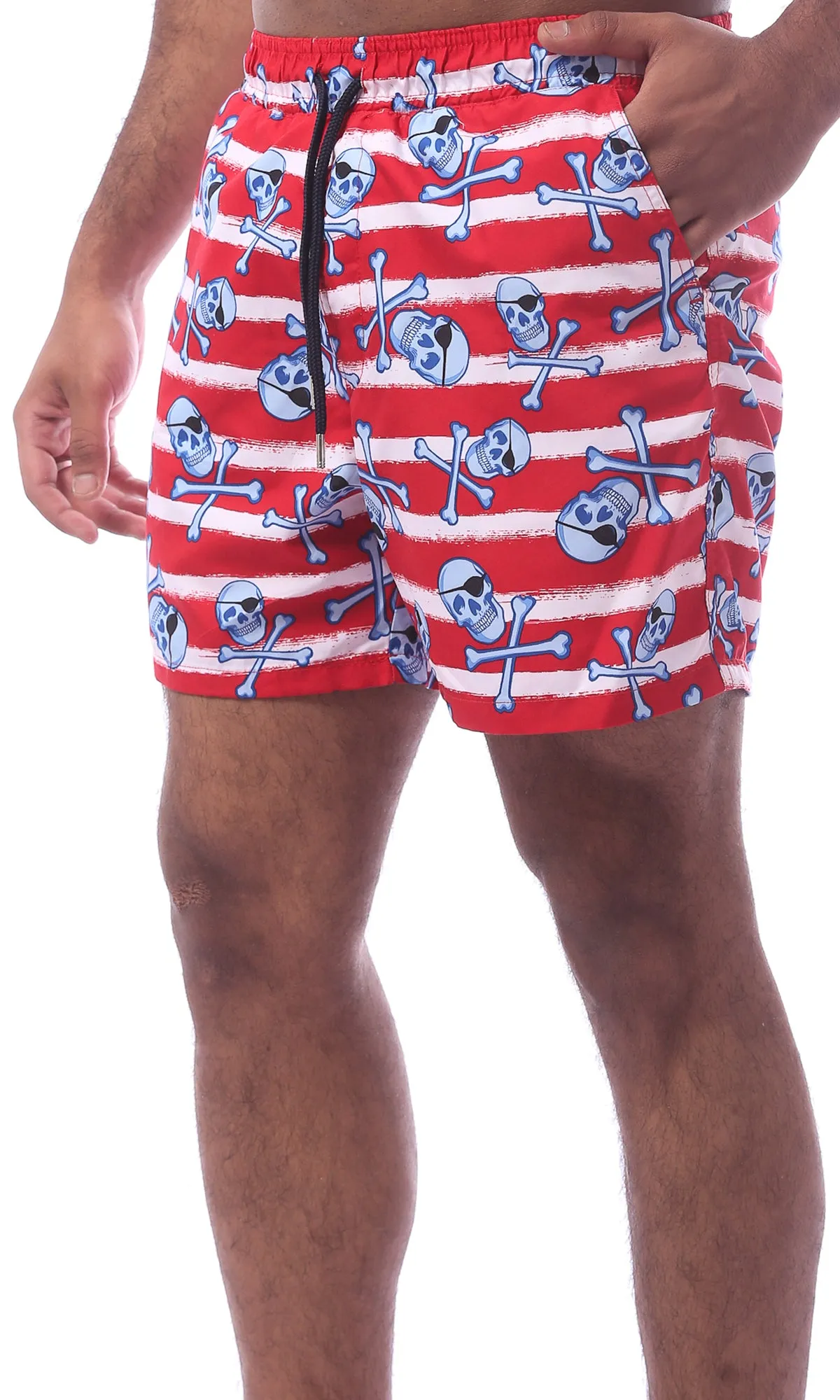 O167853 Printed Swim Shorts With Elastic Waist & Drawstring