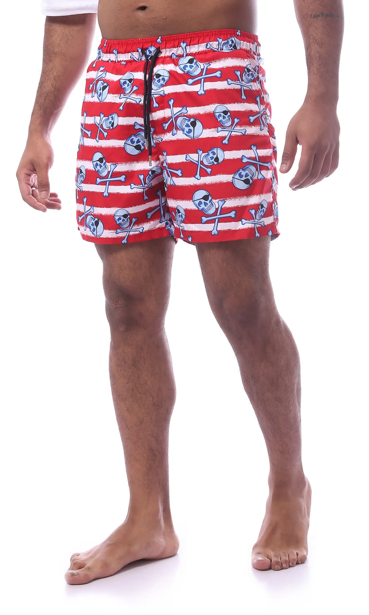 O167853 Printed Swim Shorts With Elastic Waist & Drawstring