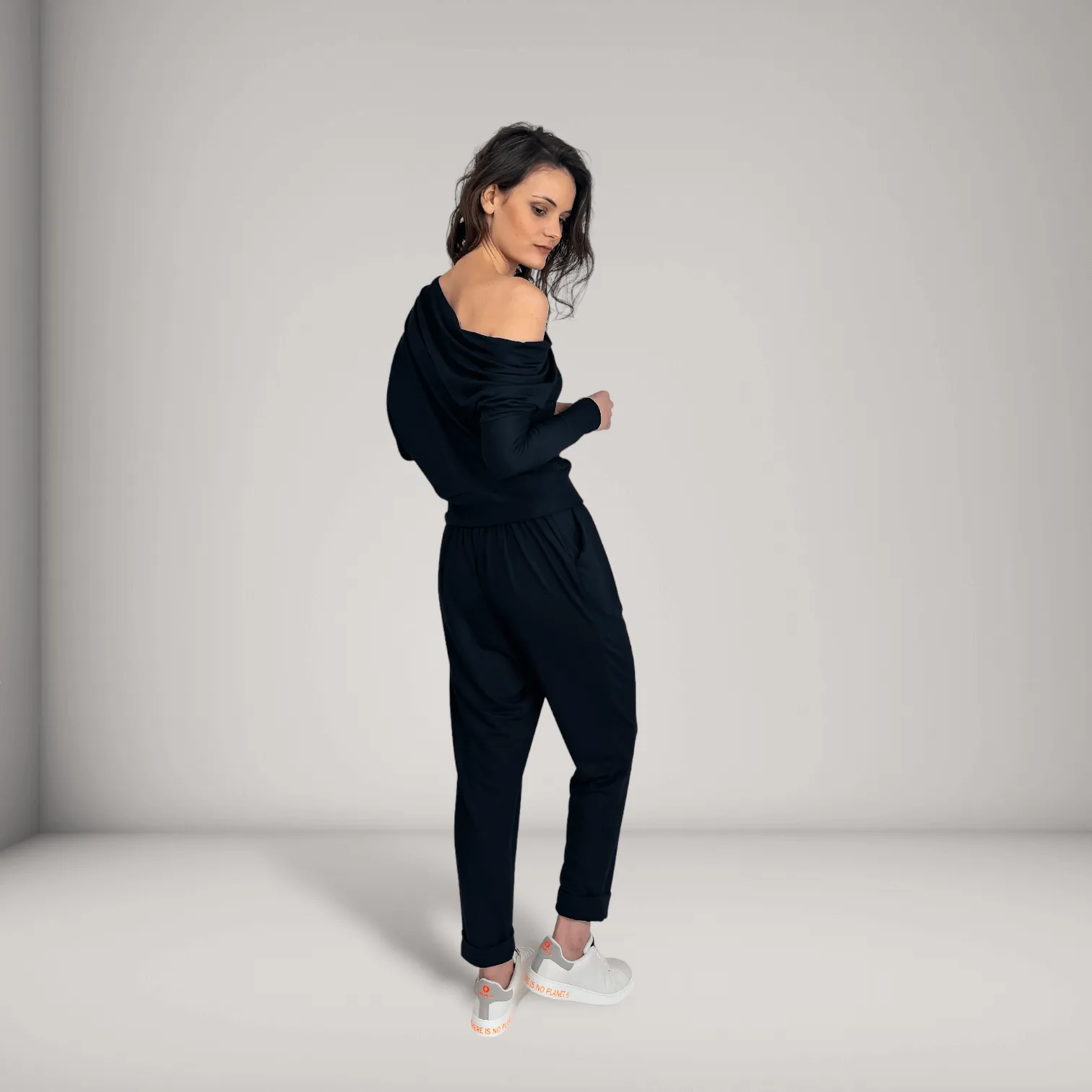 One-Shoulder Fine French Terry Sweater | Obsidian