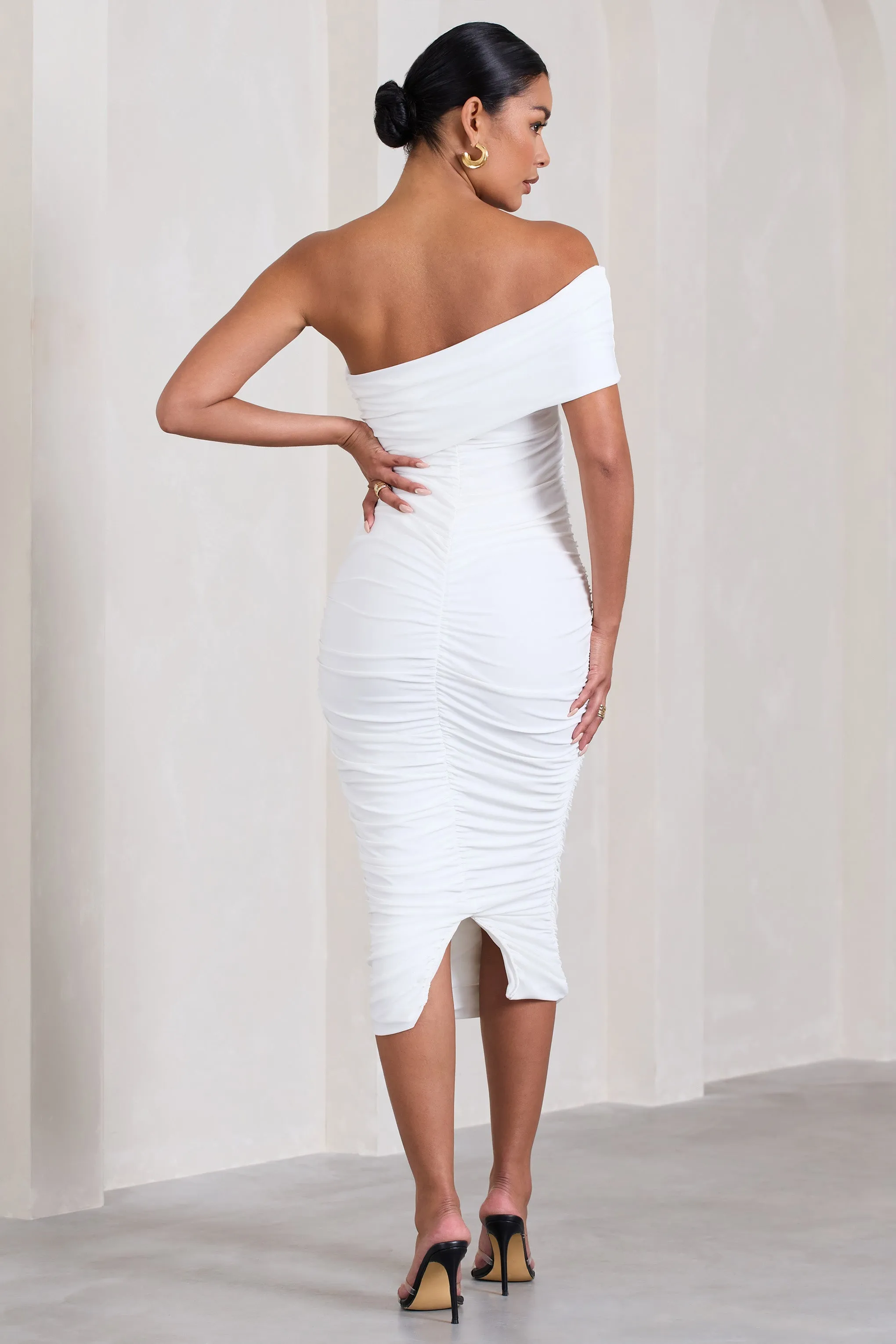 Remember Me | White Maternity One Shoulder Midi Dress