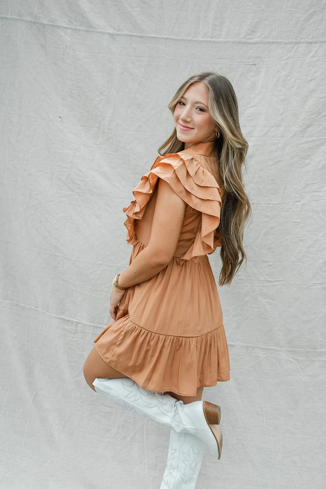 Rust Button Up Babydoll Dress