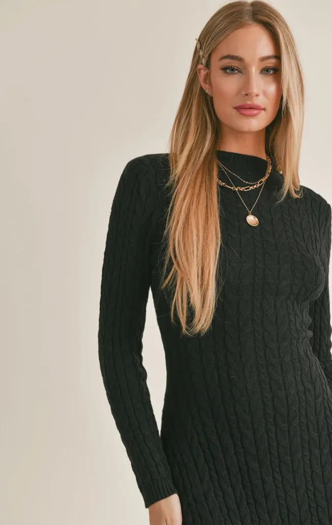 Sage The Label - Briana Cable Sweater Dress Black