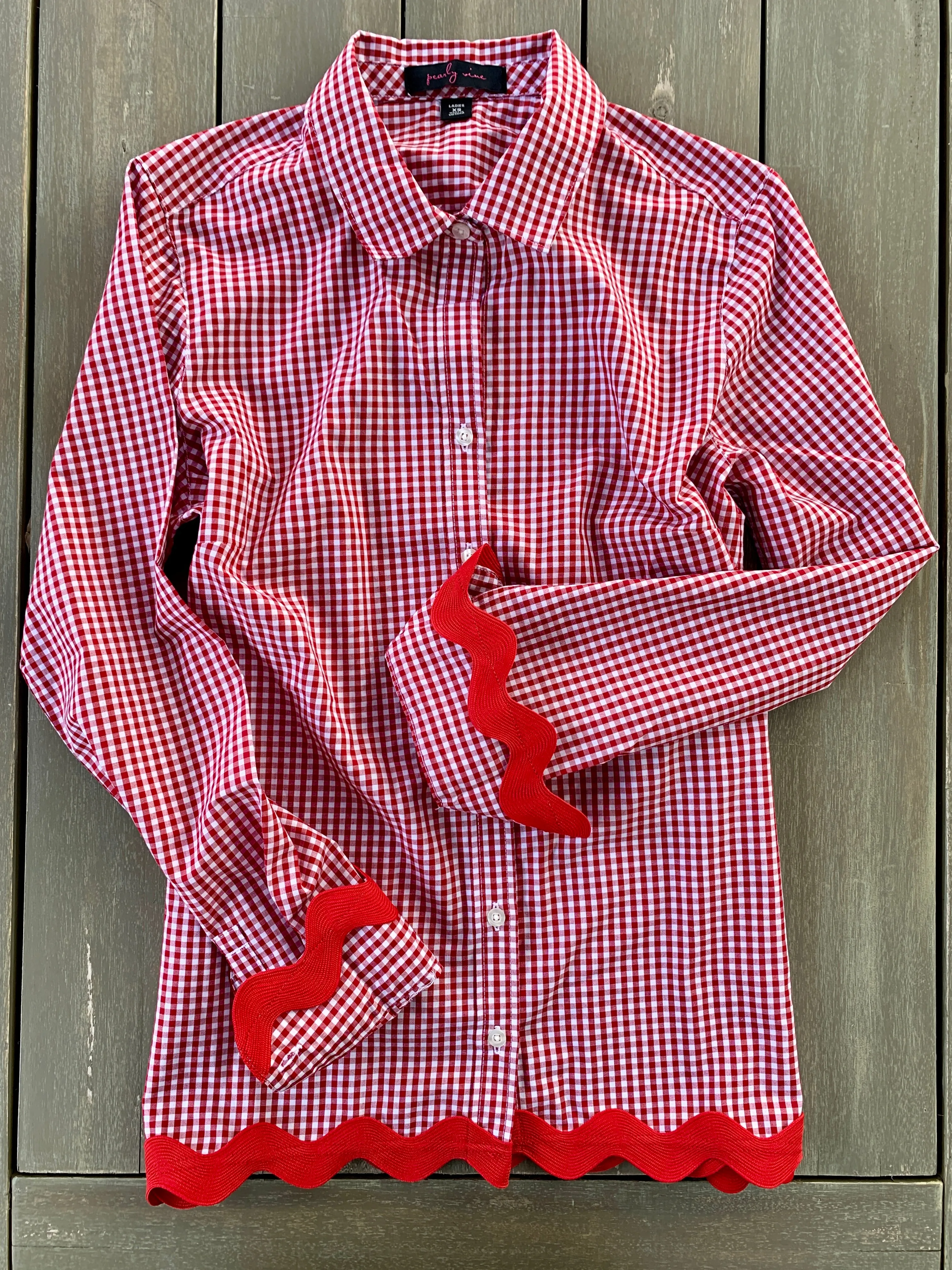 SALE - M ONLY - Bridget Gingham Ric Rac Shirt (GRR-Red Red) **FINAL SALE**