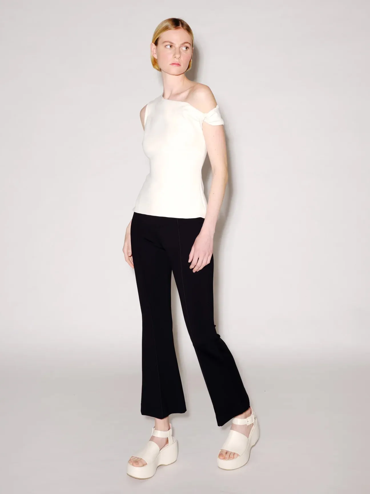 Scuba One Shoulder Twist Top in Ivory