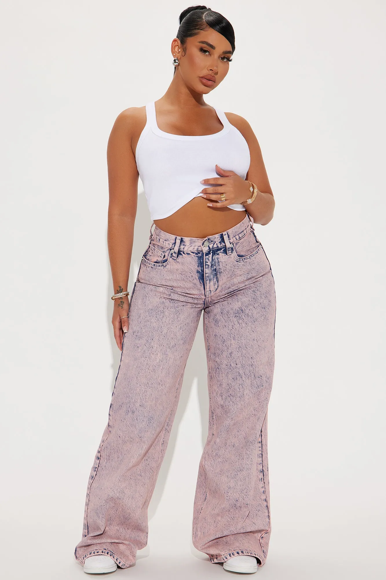 See What I Mean Wide Leg Jeans - Pink