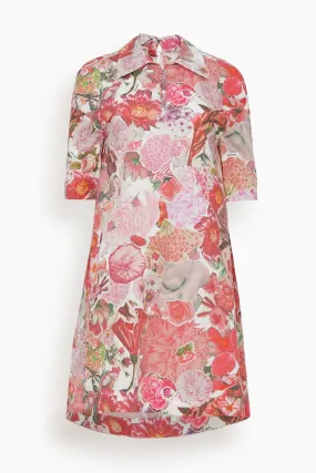 Short Sleeve Collared Dress in Pink Clematis