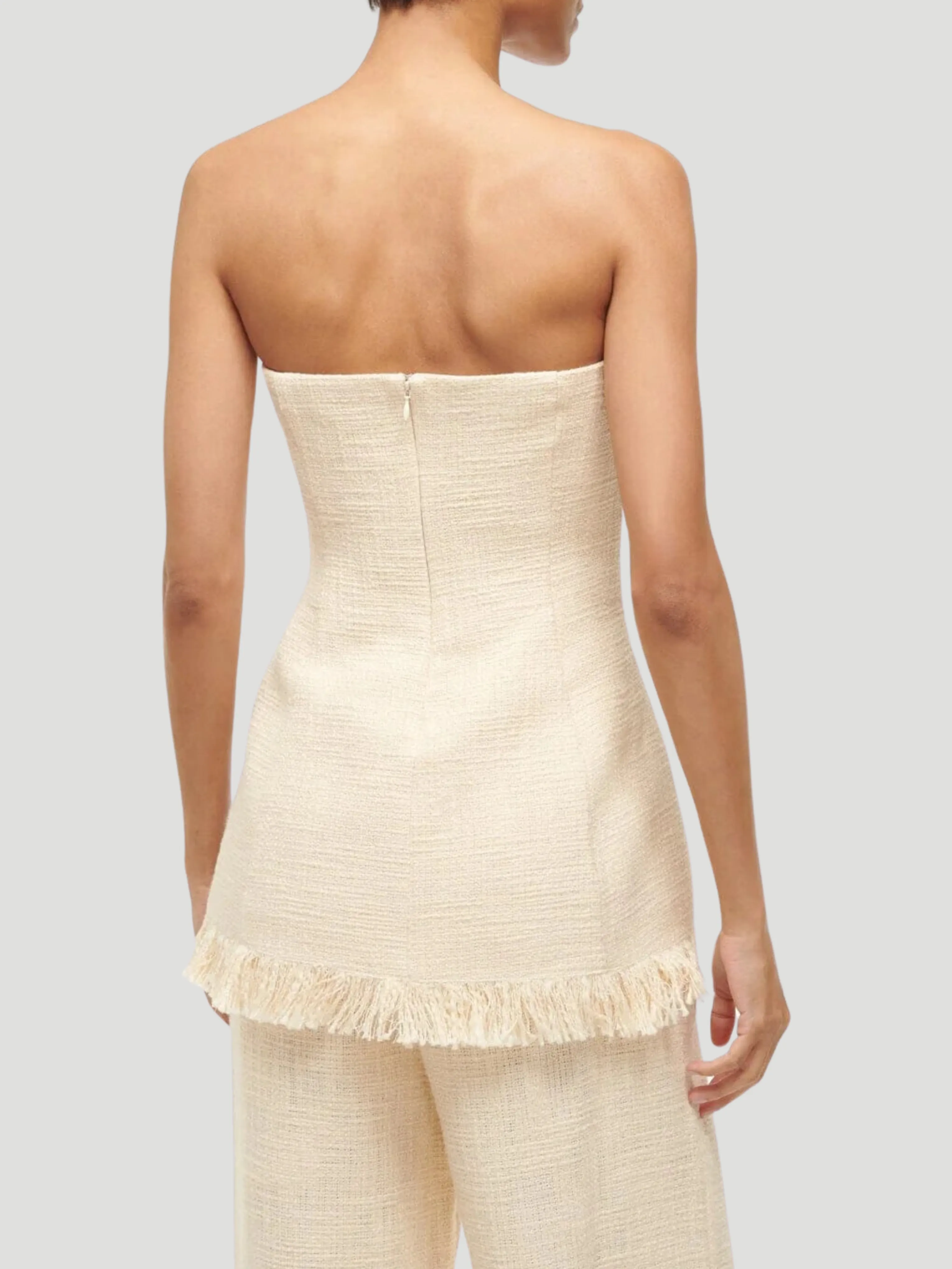 Silvia Strapless Frayed Cotton-Tweed Top