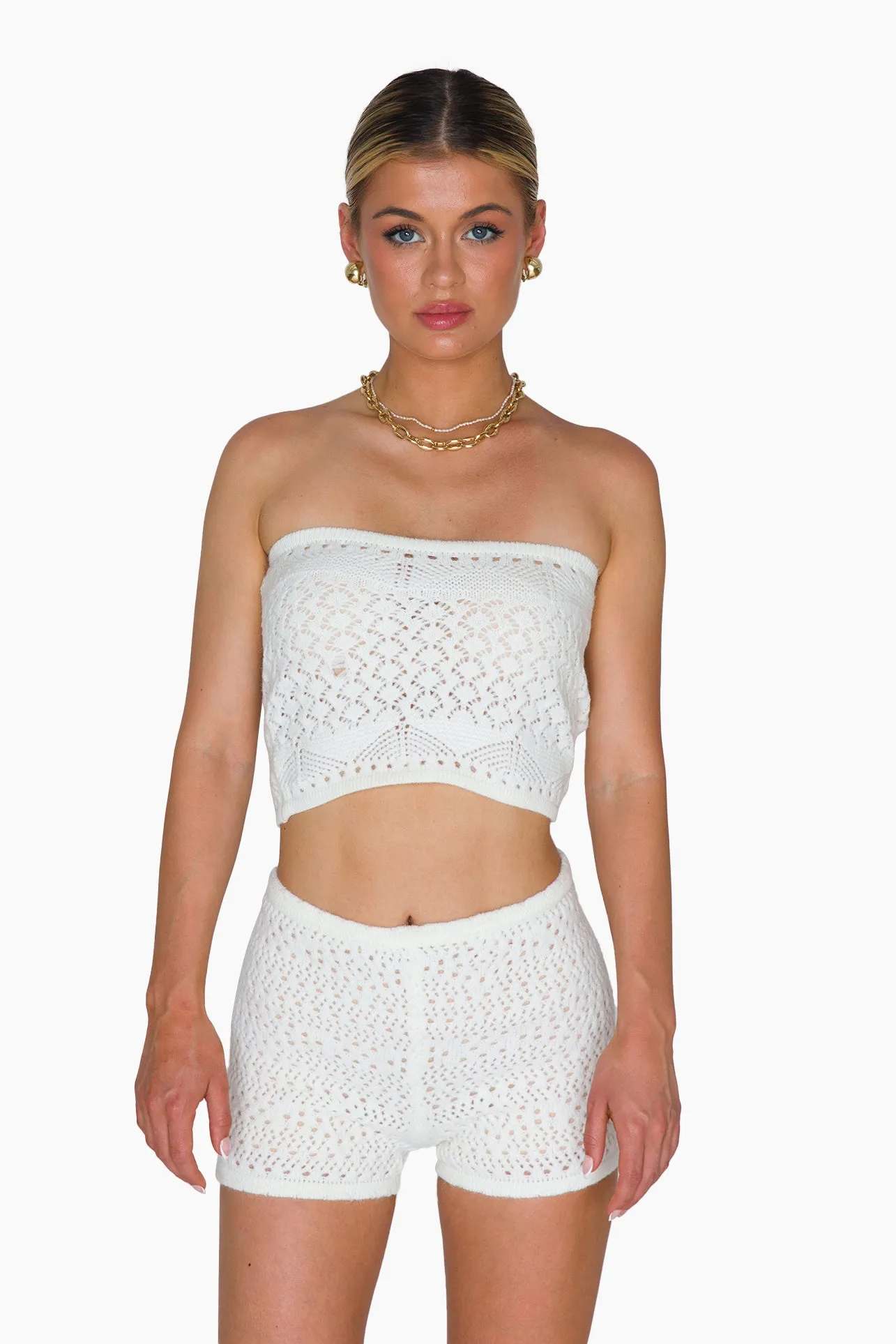 Strapless Crochet Boy Short Set