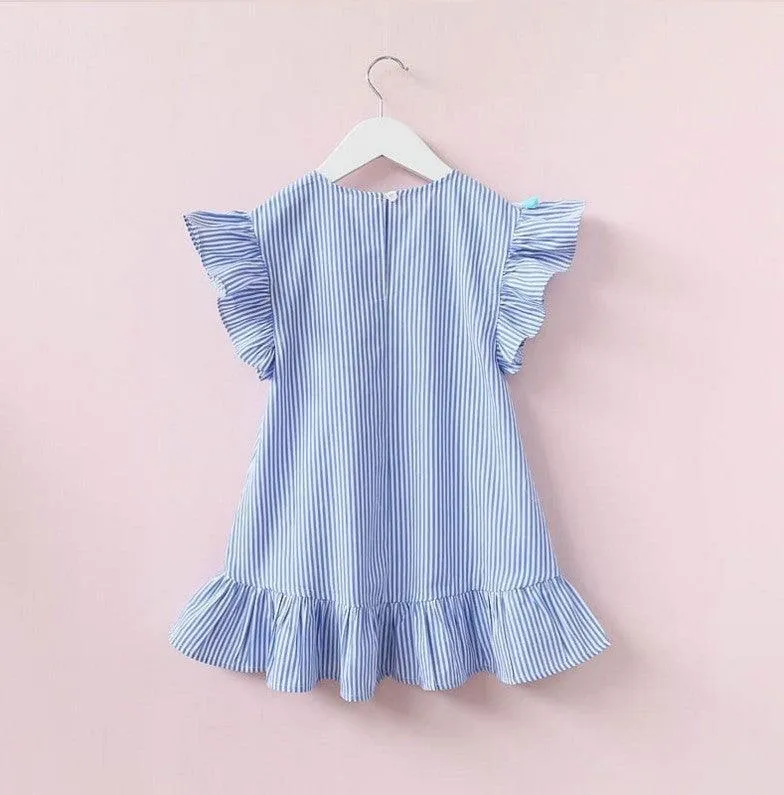 Striped Petal Sleeve Girls Dresses