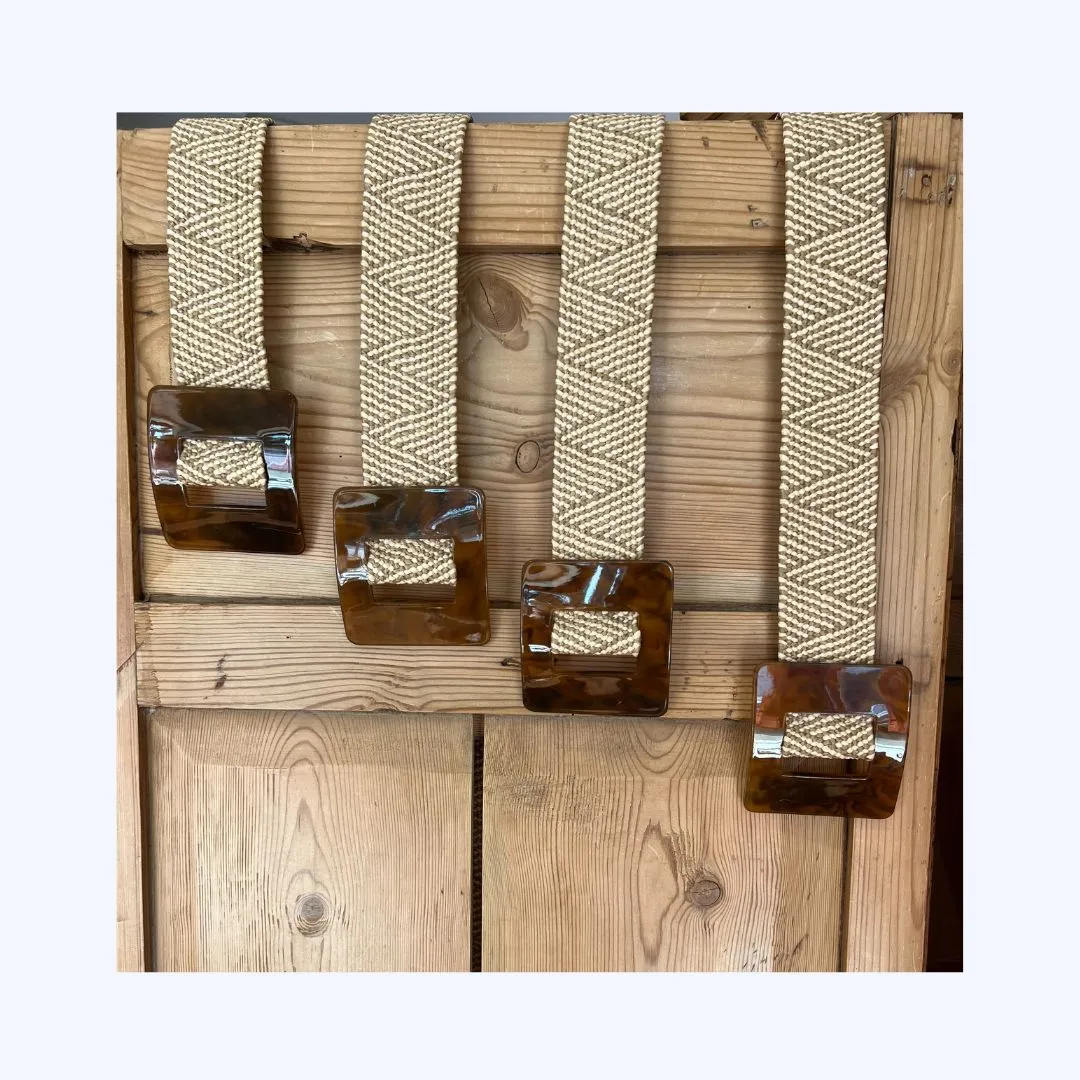 Tortoise Square Buckle Rattan Belt