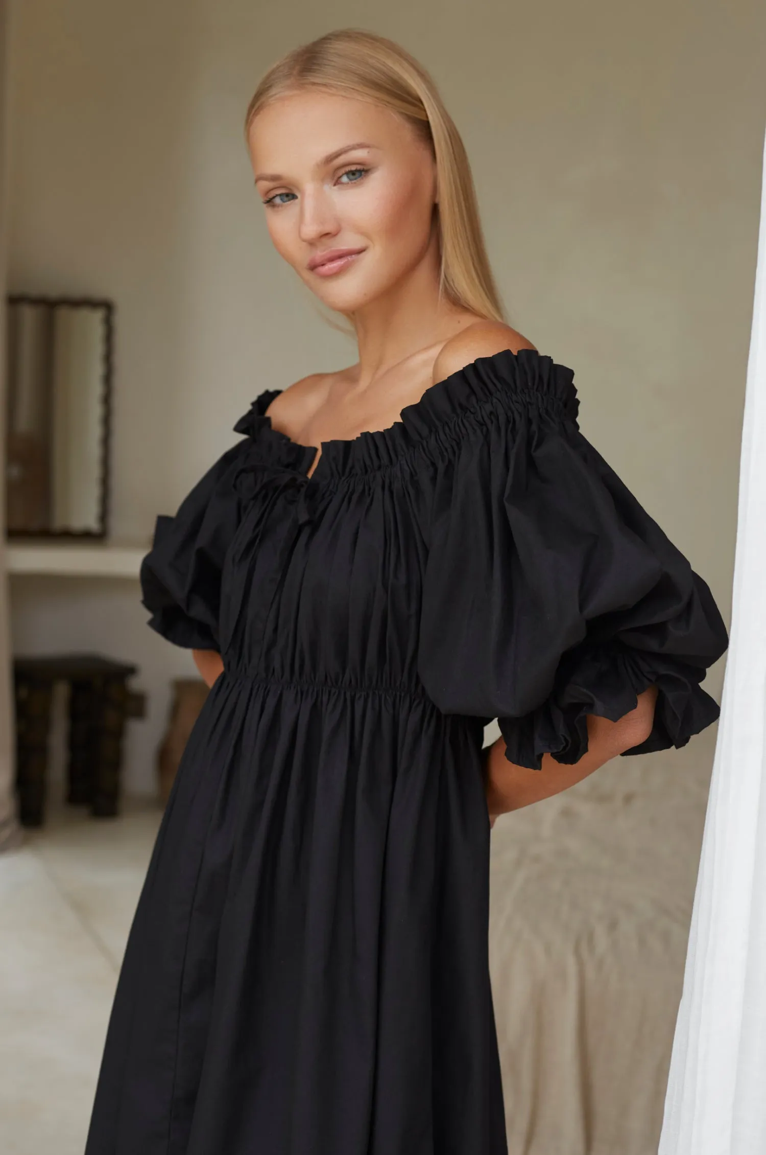 Vacay Off Shoulder Cotton Mini Dress