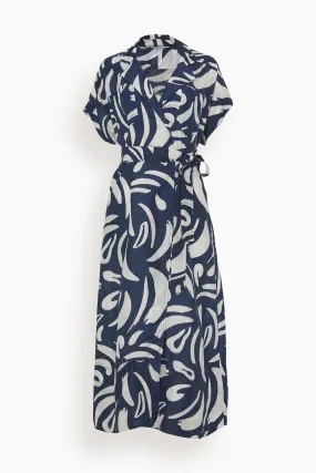 Vincenza Wrap Maxi in Navy Abstract Brushes