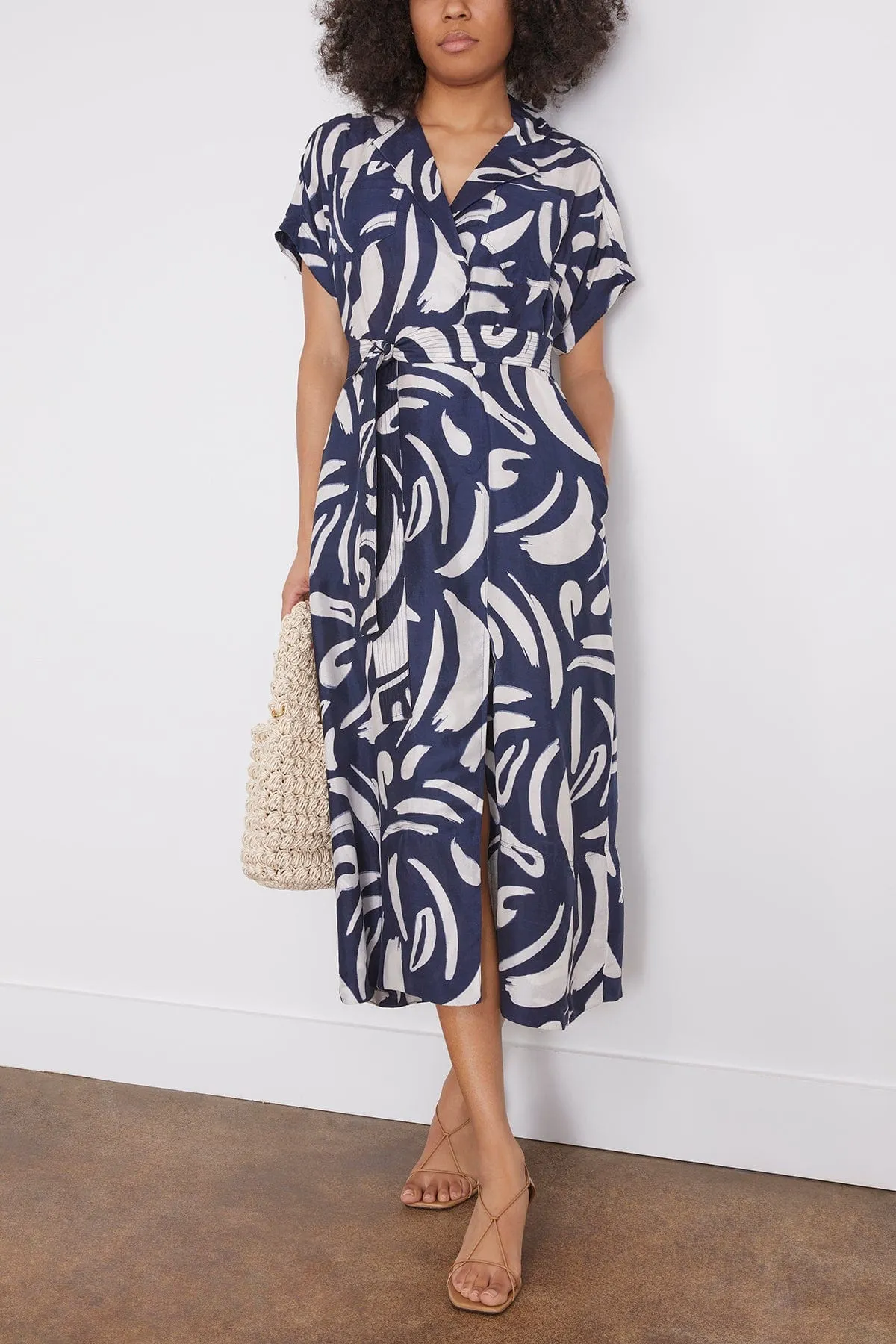 Vincenza Wrap Maxi in Navy Abstract Brushes