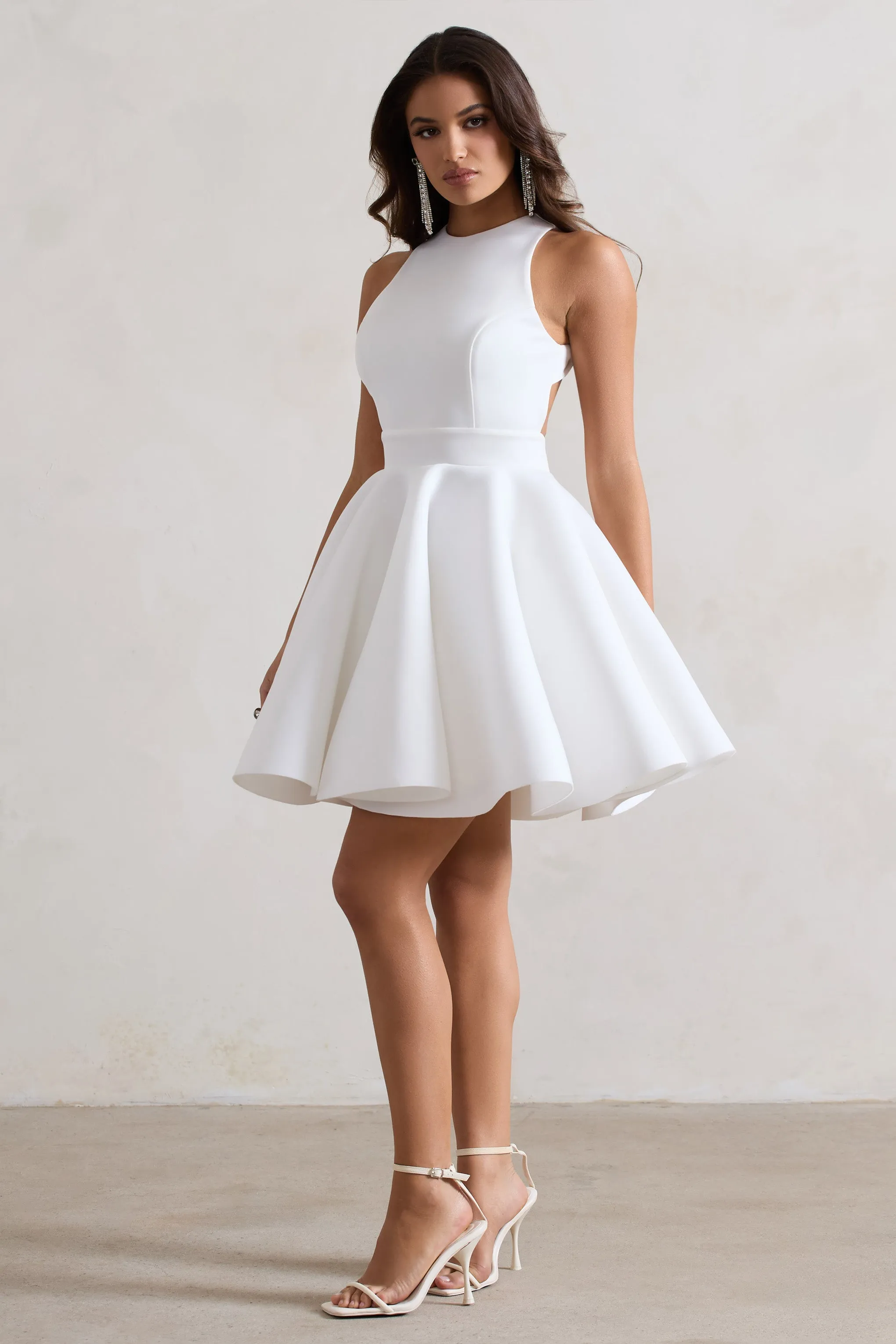 Waverly | White Racer-Neck Sleeveless Skater Mini Dress