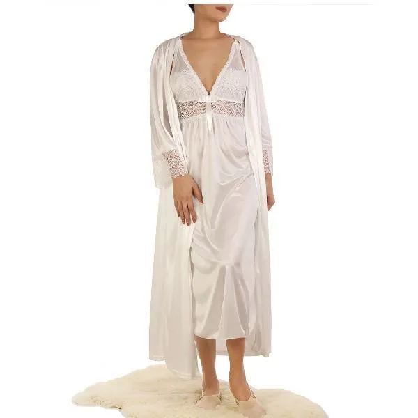 Women Nightwear Full Length Three Piece Nighty and Full Sleeves Gown Womens White Nighty