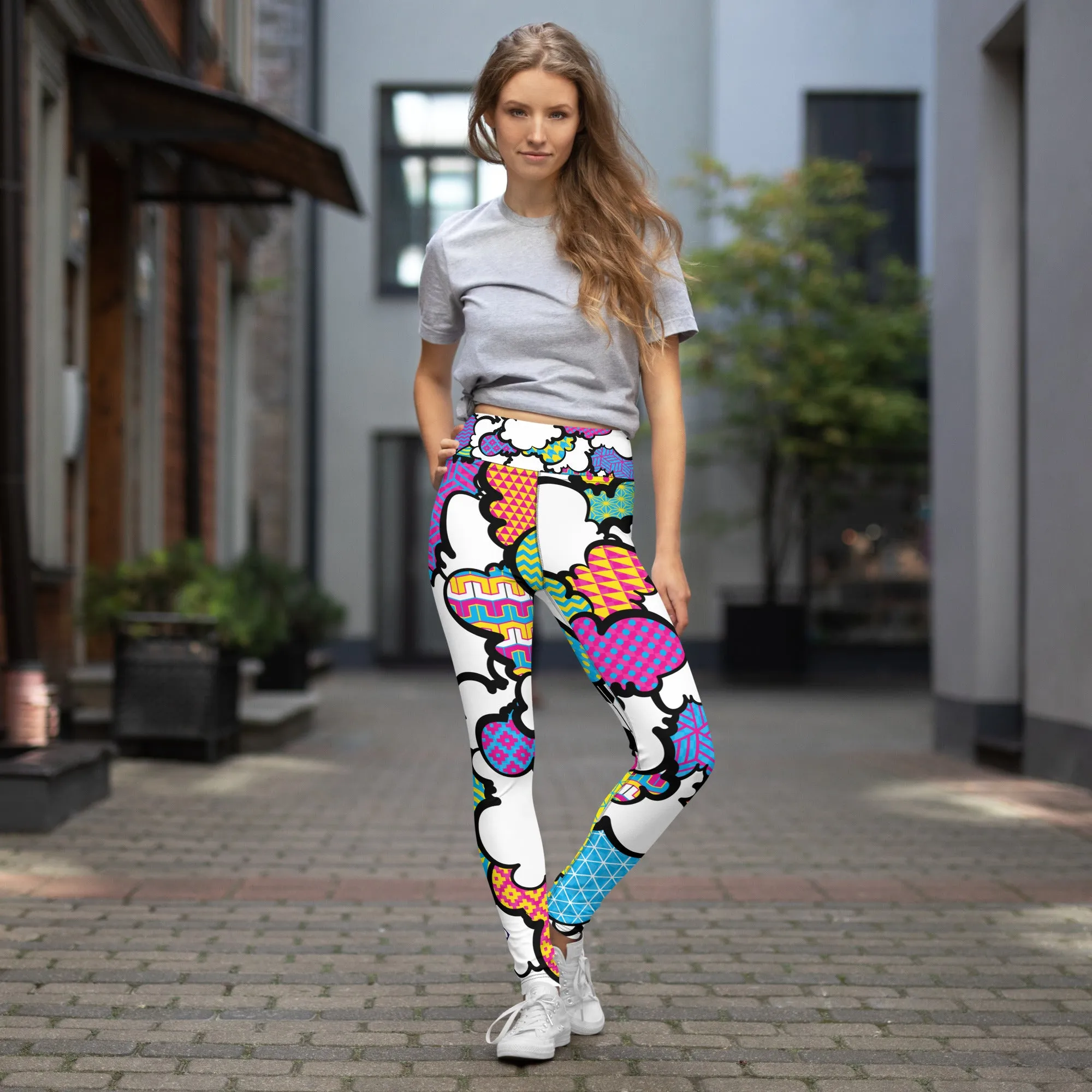 Women's CMYK Graffiti Clouds High Waist Yoga Pants Workout Leggings For Jiu Jitsu 001