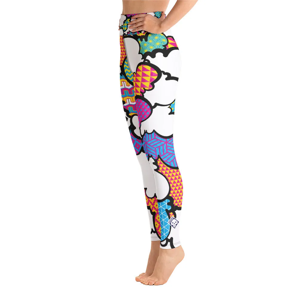 Women's CMYK Graffiti Clouds High Waist Yoga Pants Workout Leggings For Jiu Jitsu 001