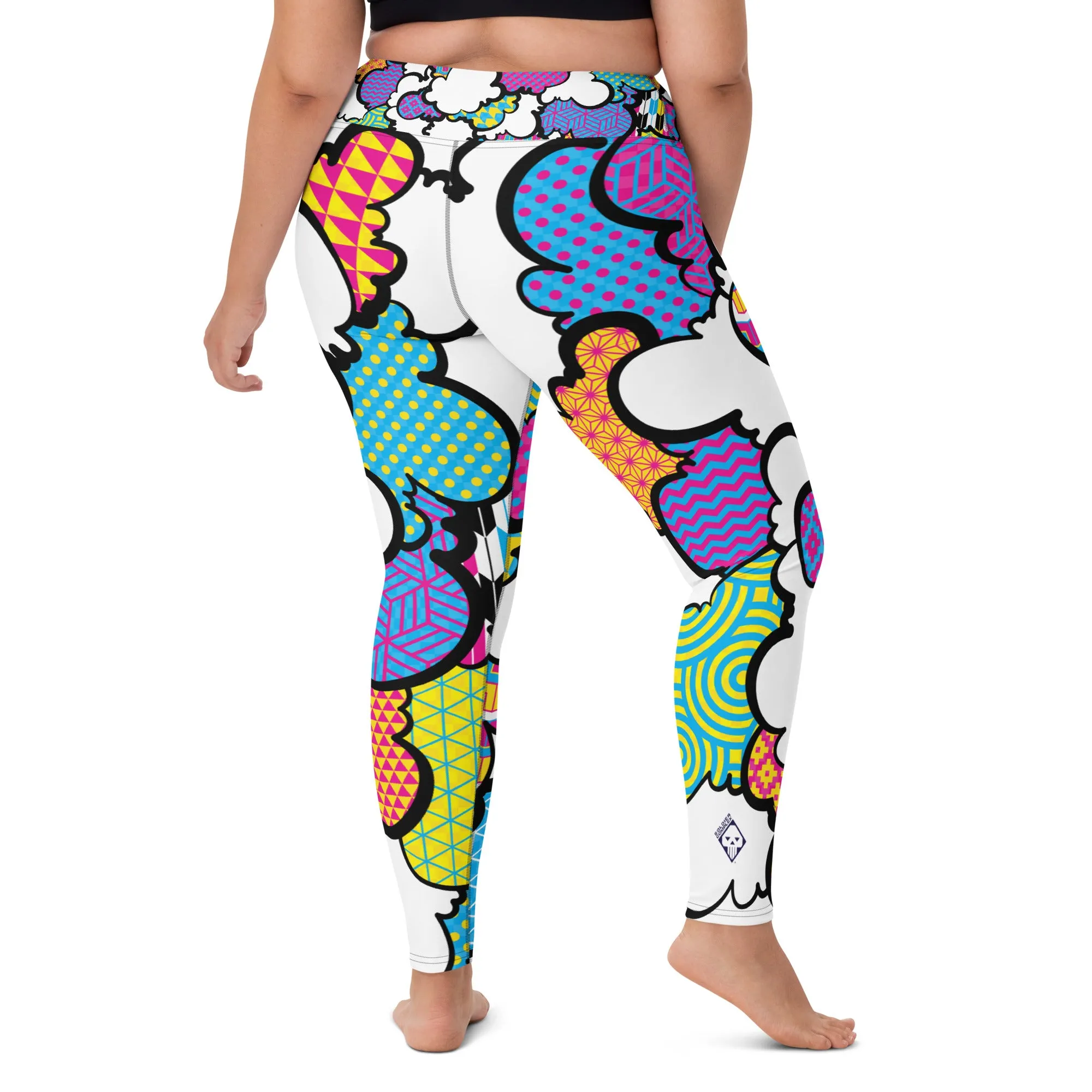 Women's CMYK Graffiti Clouds High Waist Yoga Pants Workout Leggings For Jiu Jitsu 001