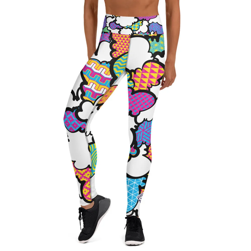 Women's CMYK Graffiti Clouds High Waist Yoga Pants Workout Leggings For Jiu Jitsu 001