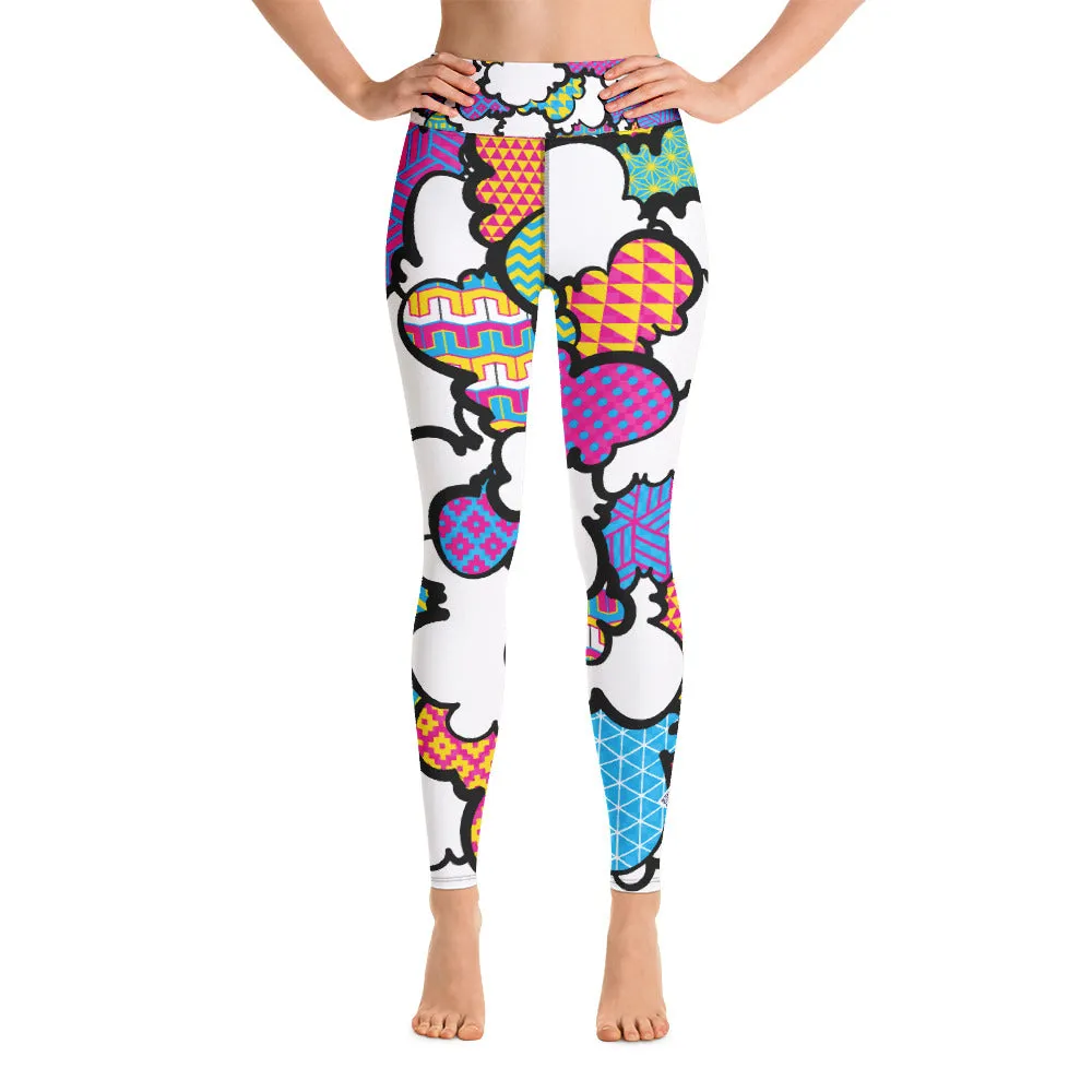 Women's CMYK Graffiti Clouds High Waist Yoga Pants Workout Leggings For Jiu Jitsu 001