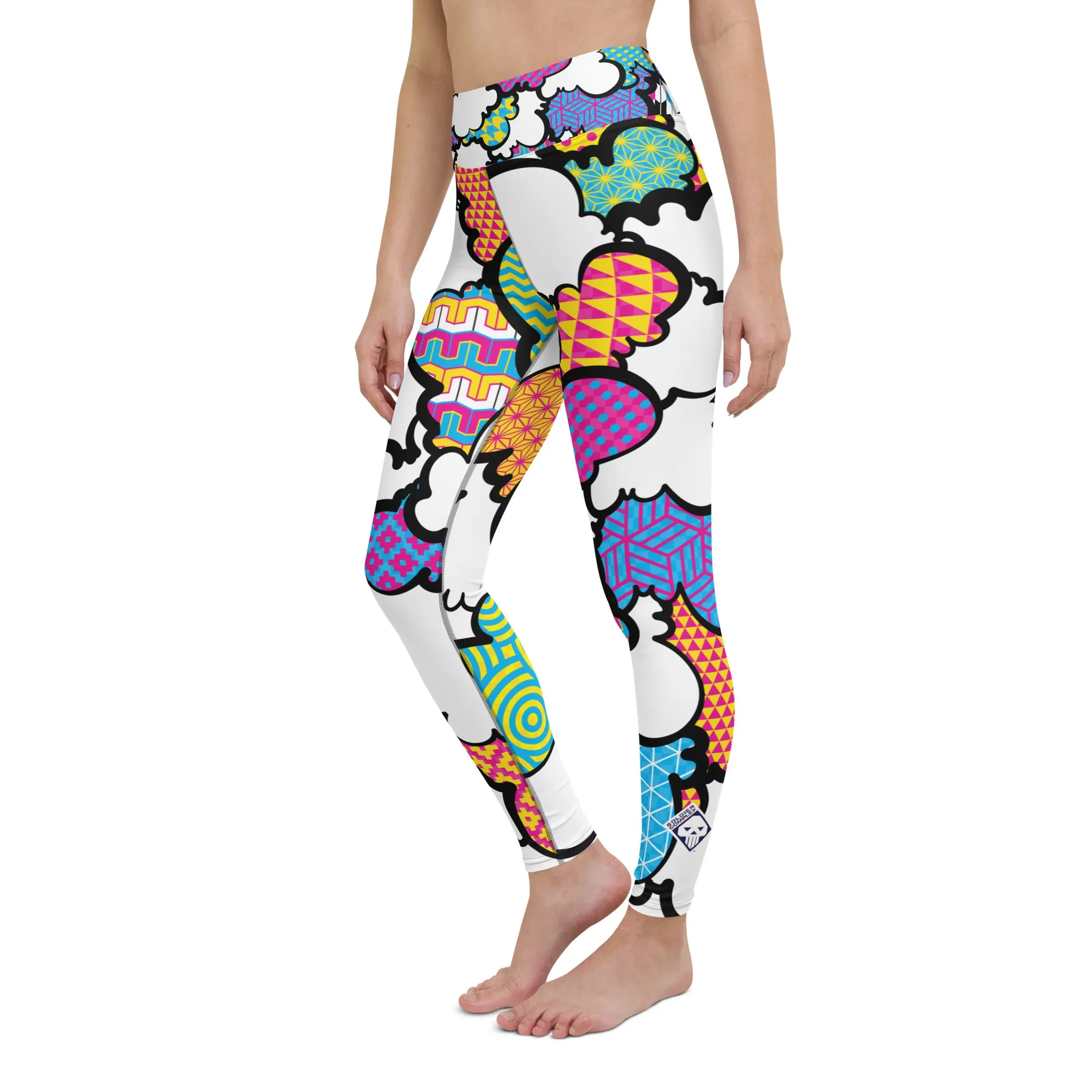 Women's CMYK Graffiti Clouds High Waist Yoga Pants Workout Leggings For Jiu Jitsu 001