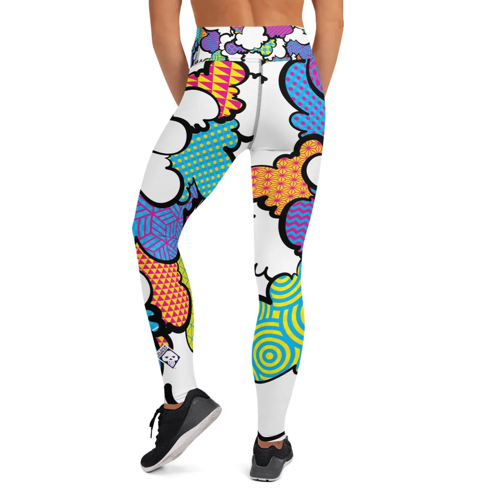 Women's CMYK Graffiti Clouds High Waist Yoga Pants Workout Leggings For Jiu Jitsu 001