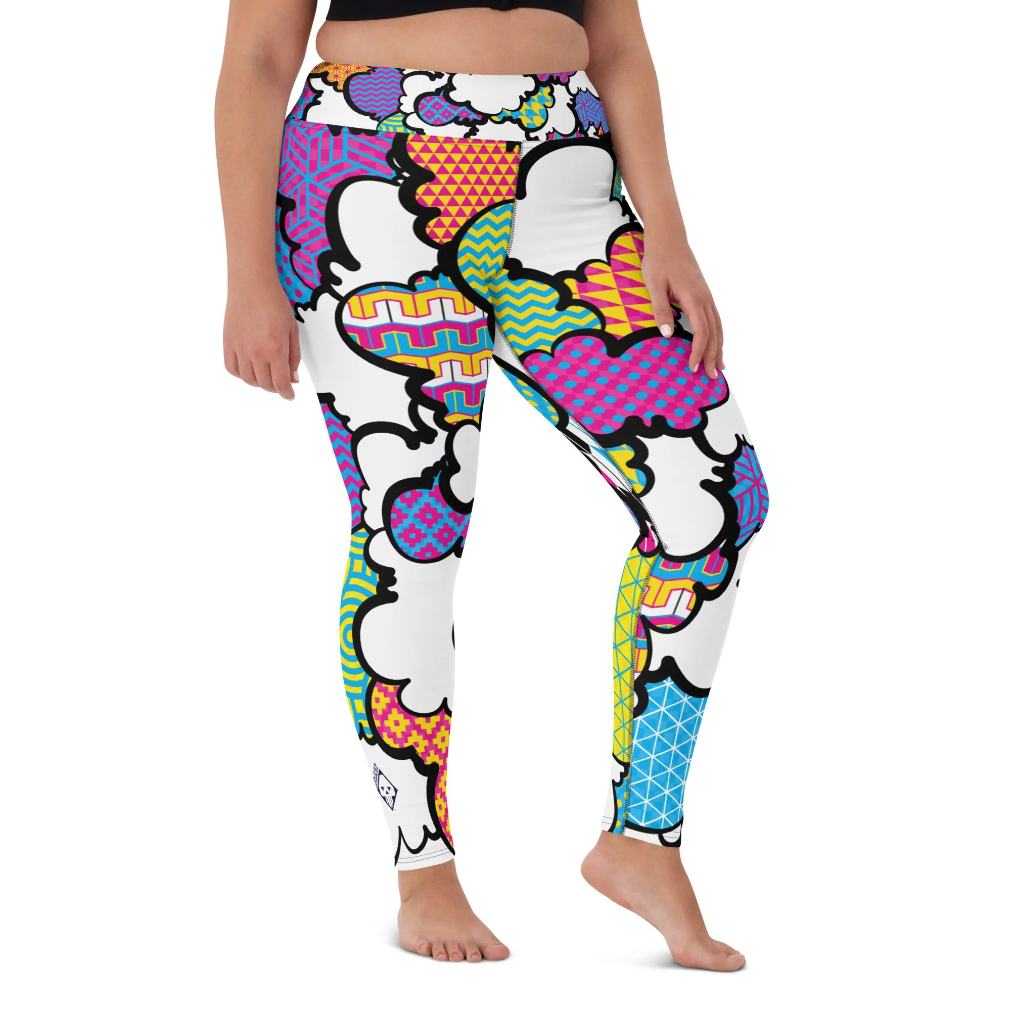 Women's CMYK Graffiti Clouds High Waist Yoga Pants Workout Leggings For Jiu Jitsu 001