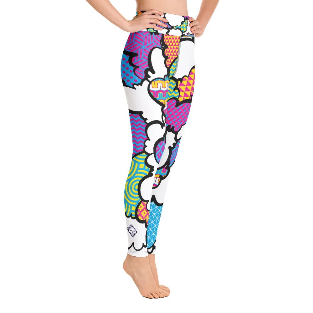 Women's CMYK Graffiti Clouds High Waist Yoga Pants Workout Leggings For Jiu Jitsu 001