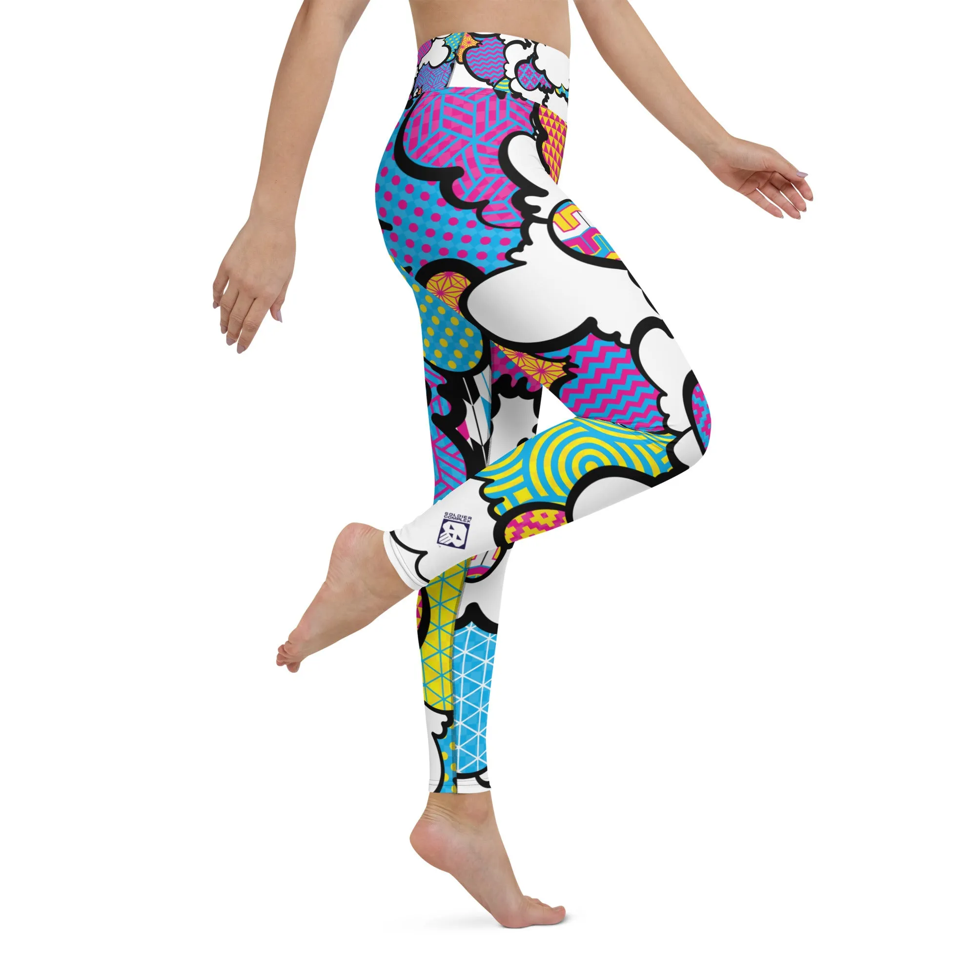 Women's CMYK Graffiti Clouds High Waist Yoga Pants Workout Leggings For Jiu Jitsu 001