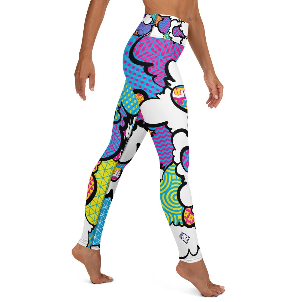 Women's CMYK Graffiti Clouds High Waist Yoga Pants Workout Leggings For Jiu Jitsu 001