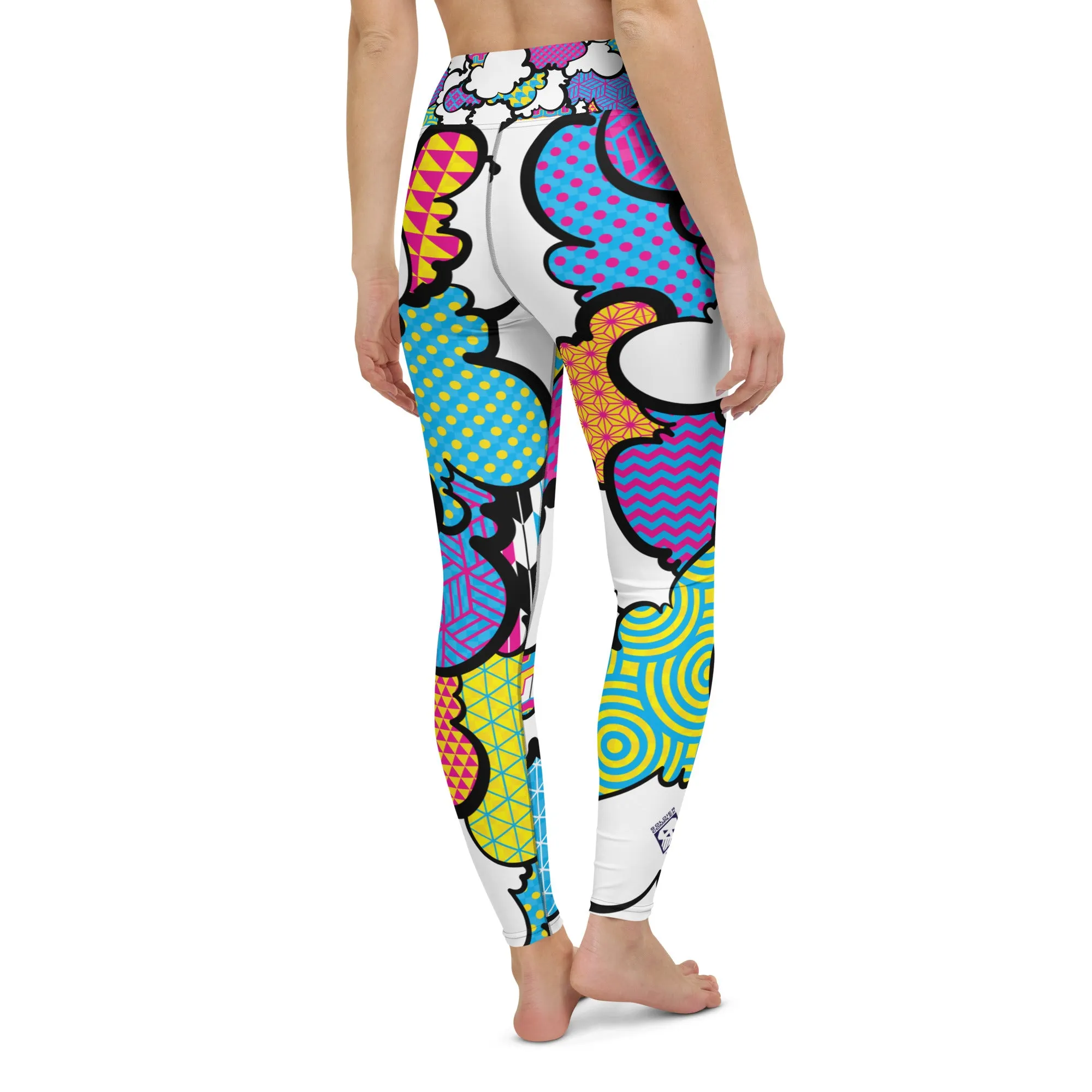 Women's CMYK Graffiti Clouds High Waist Yoga Pants Workout Leggings For Jiu Jitsu 001