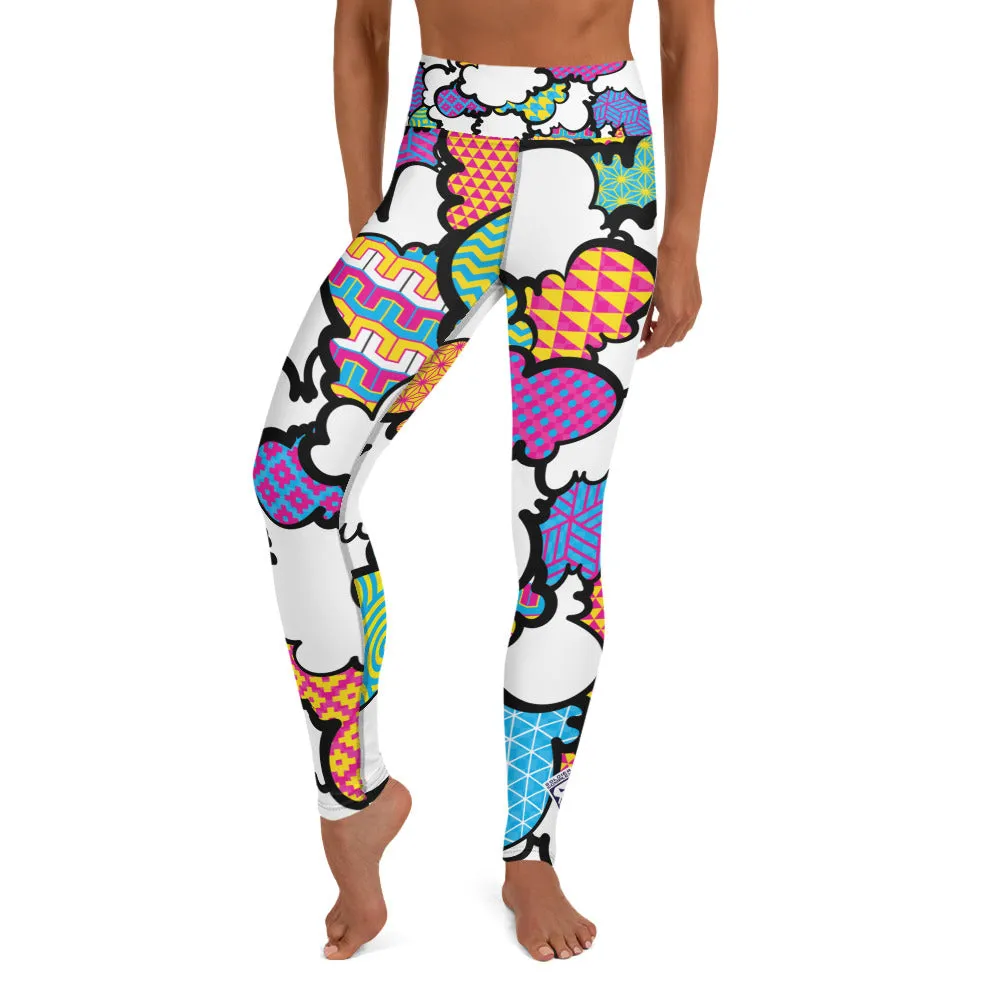 Women's CMYK Graffiti Clouds High Waist Yoga Pants Workout Leggings For Jiu Jitsu 001