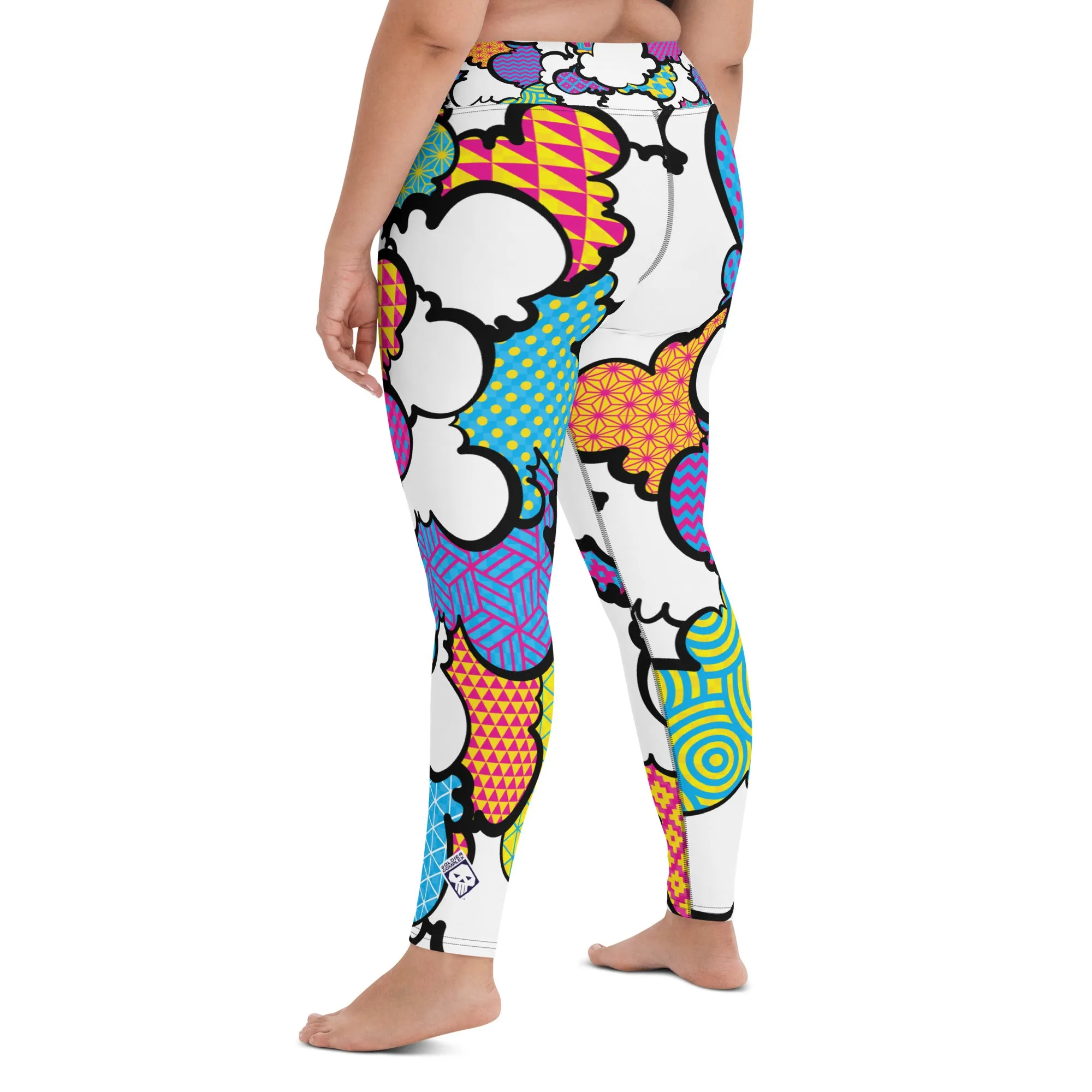 Women's CMYK Graffiti Clouds High Waist Yoga Pants Workout Leggings For Jiu Jitsu 001