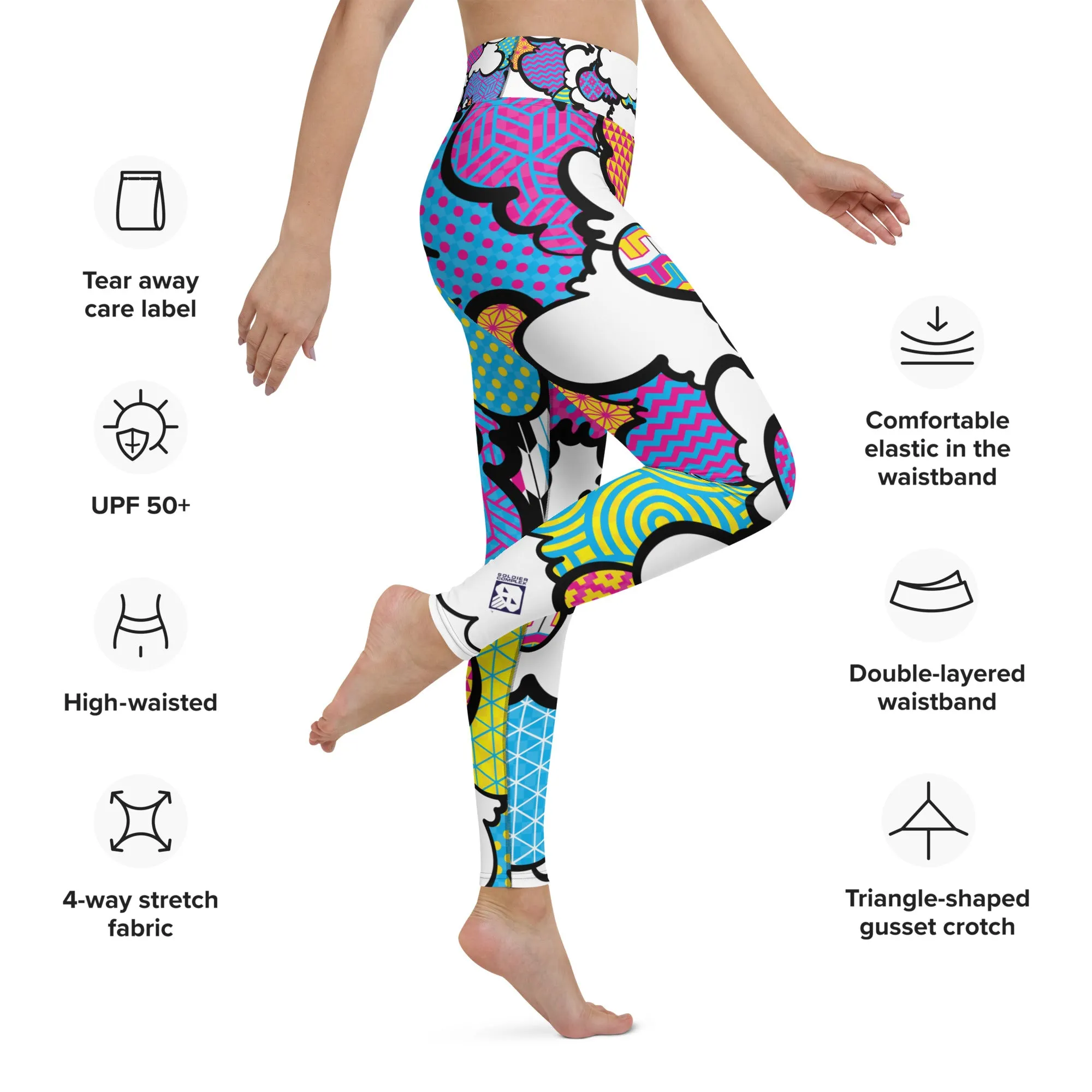 Women's CMYK Graffiti Clouds High Waist Yoga Pants Workout Leggings For Jiu Jitsu 001