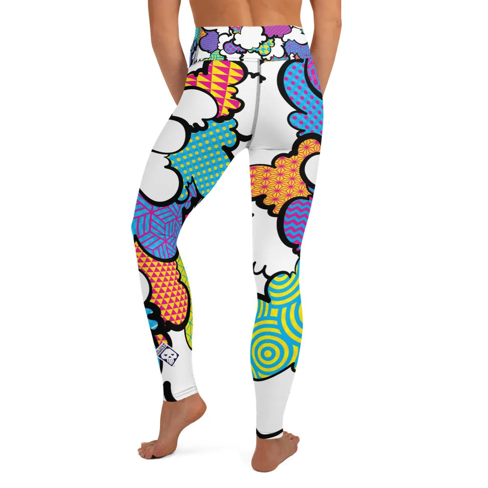 Women's CMYK Graffiti Clouds High Waist Yoga Pants Workout Leggings For Jiu Jitsu 001