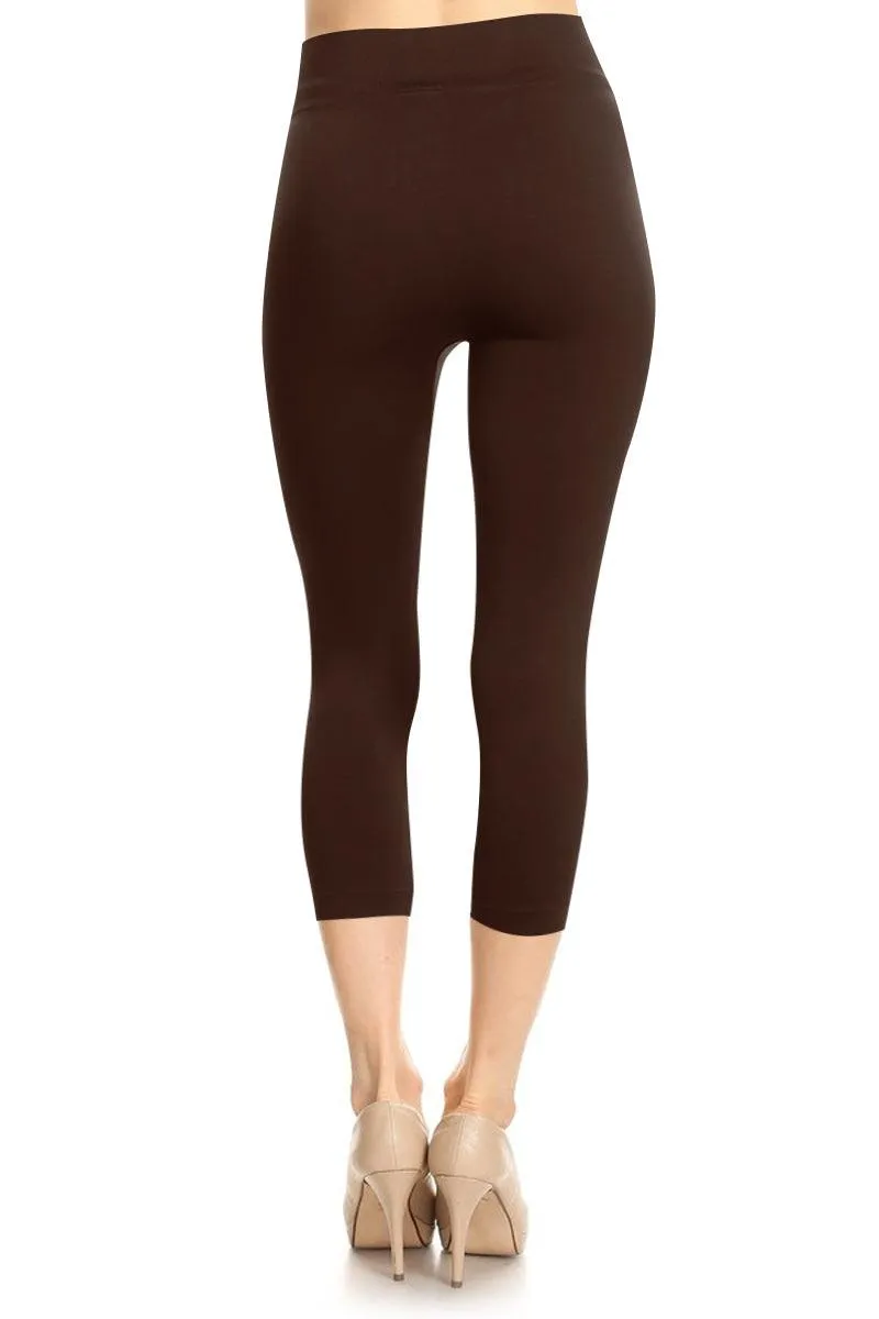 Women's Cropped Seamless Capri High Waist Solid Yoga Active Leggings Pants