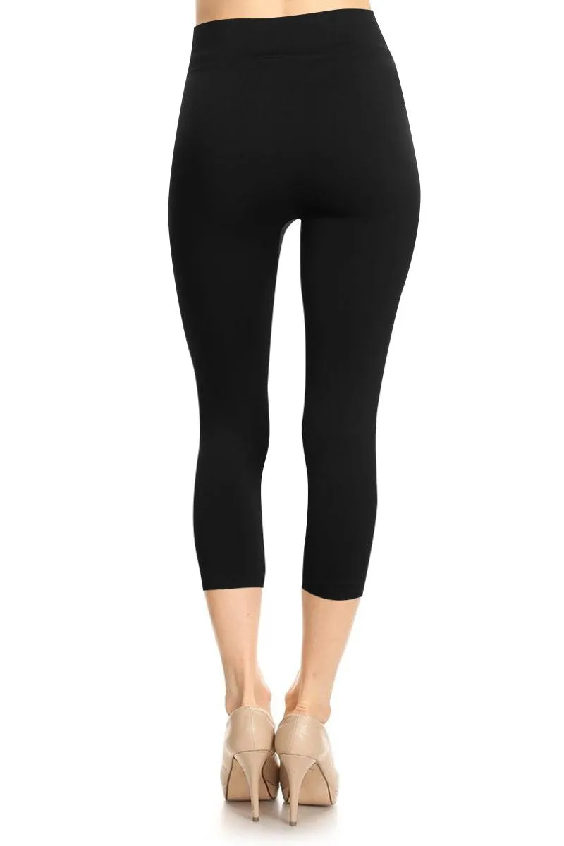 Women's Cropped Seamless Capri High Waist Solid Yoga Active Leggings Pants