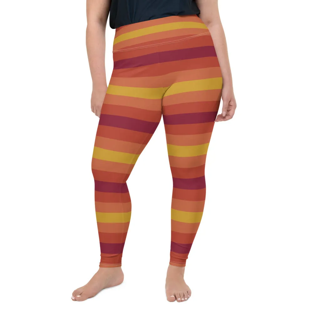 Women's High Waist Plus Size Striped Autumn Leggings Yoga Pants